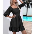 thumbnail image 4 of AherBiu Boho Dresses for Women 3/4 Sleeve Square Neck Ruched Ruffle Summer Beach Cute Mini Dress, 4 of 7