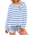 thumbnail image 1 of Hauts pour Femmes à Rayures Col Ras du Cou Manches Longues T-Shirts à Blocs de Couleur Automne Décontracté Ample Confortable Blouse, 1 of 5