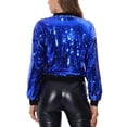 thumbnail image 3 of INSPIRE CHIC Women's Sequin Jacket Zipper Closure Hidden Pockets Bomber Jacket L Blue, 3 of 6