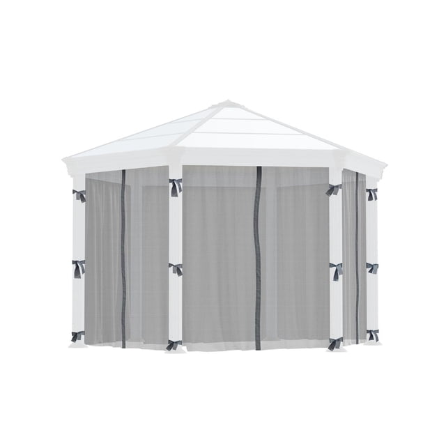 CANOPIA by PALRAM Trousse de Moustiquaire pour Pavillon Romain Montrant six Panneaux en Maille de polyester Grise avec Fermetures Éclair et Attaches Noires Fixés à un Cadre hexagonal de Pavillon Blanc, Conçue pour la protection contre les Insectes Résistants aux UV et la Circulation d'Air dans les Espaces de Vie Extérieurs, Convient Aussi pour Créer des Zones Ombragées Privées.