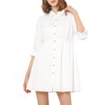 thumbnail image 2 of INSPIRE CHIC Robe-Chemise pour Femme Manches 3/4 Boutonnée Mini Robes Blanc m, 2 of 7
