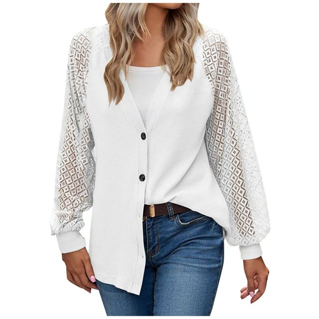 Womens Long Sleeve Tops Button Down Casual Loose Fit Cardigan V Neck Soft Tunic Shirts