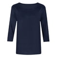 thumbnail image 4 of hotojiny Spring Tops for Women Lightweight Solid Color 3/4 Sleeve Crewneck Basics Tees Plus Size Soft Comfy Summer Work Shirt, 4 of 6