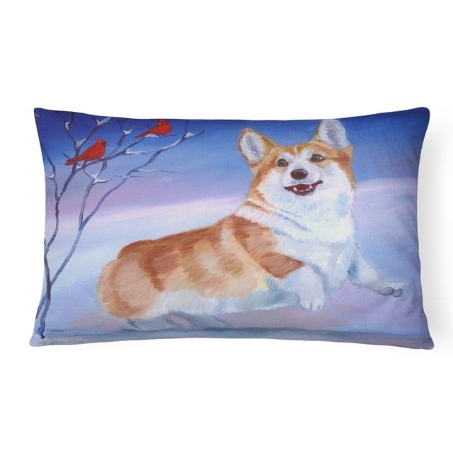 7328PW1216 Corgi Snow Cardinal Coussin Décoratif en Tissu