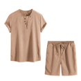 thumbnail image 2 of Weiqiqre Men's 2 Piece Outfits Linen Set Short Sleeve Shirt Top and Drawstring Waist Vacation Short Sets, 2 of 5