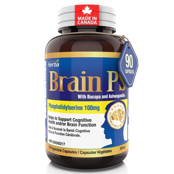Herba Supplément de Phosphatidylsérine – 90 Capsules / 300 Mg au Total avec 100 Mg de Phosphatidylsérine / PS Cérébral / Fabriqué au Canada