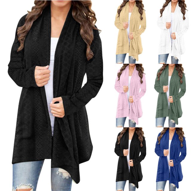 EQWLJWE Fall Savings!Cardigans For Women Plus Sizes,Womens Cardigans Lightweight With Pockets,Cardigan Sweaters For Women,Women's Solid Color Long Sleeve Casual Tops Blouse Cardigan Outwear