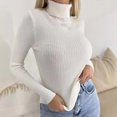 thumbnail image 2 of Dagegui Chandails à Col Roulé pour Femmes en Tricot Côtelé à Manches Longues, Chandail Extensible Coupe Ajustée, Hauts d'Automne, Blanc, G, 2 of 5