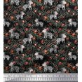thumbnail image 1 of Soimoi Black Poly Georgette Fabric Leaves,Floral & Animal Cartoon Fabric Prints by Yard 52 Inch Wide, 1 of 3