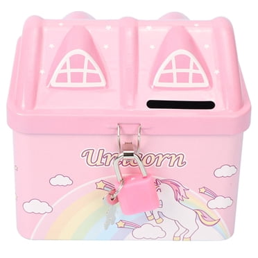 Milisten Kids Piggy Bank Metal House Piggy Bank Girl Piggy Bank House Shaped Money Saving Bank with Lock