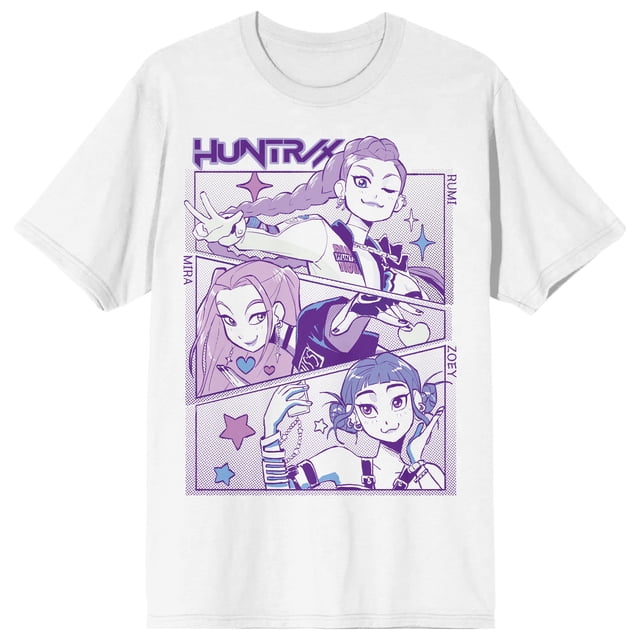 T-Shirt à Col Rond Blanc à Manches Courtes pour Hommes KPop Demon Hunters Panel Art Huntr X - Grand