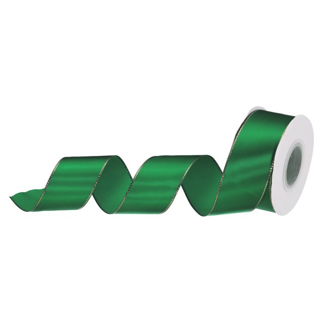 Unique Bargains 1 1/2 Inch 25 Yard Wide Satin Ribbon with Gold Edges Grosgrain Fabric Ribbon for Gift Wrapping, Light Green