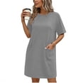 thumbnail image 2 of ShomPort Robe T-Shirt d'Été pour Femme Décontractée à Manches Courtes, Col Rond, Basique, Ample, Mini, avec Poches, 2 of 6