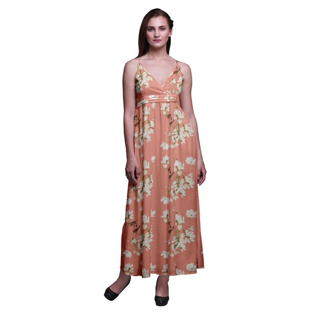Bimba Robe Longue Maxi Bohème à Bretelles Sans Manches Imprimée Florale pour Femme - Très Petit