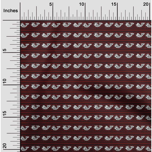oneOone Silk Tabby Fabric Fish Block Print Fabric BTY 42 Inch Wide