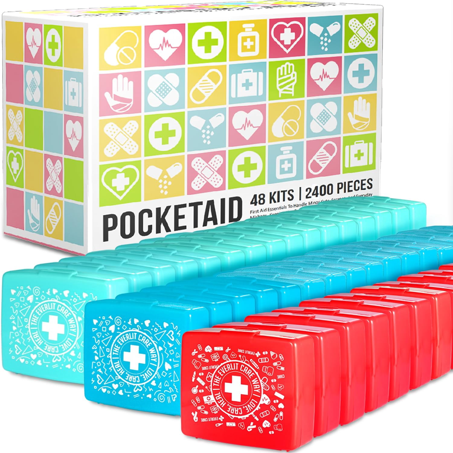 EVERLIT Pocket-Aid Mini First Aid Kit | Compact, Portable Hard-Shell Cases of 50 Items | Cuts, Scrapes, Wound Care Essentials for Travel, Outdoor, Sc