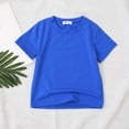 thumbnail image 2 of PMVFHDE T-Shirt à Manches Courtes d'Été Uni pour Enfants à Col Rond - Haut Léger, Respirant et Doux Bleu, 3-4 Ans, 2 of 3