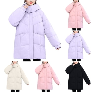 Mceream Long Puffer Jacket Womens Full Zipper Hooded Down Coat Thickened Long Sleeve Solid Casual Thermal Padded Coat with Pockets Plus Size Warm Padded Outerwear Camperas De Mujer Invierno Black XL