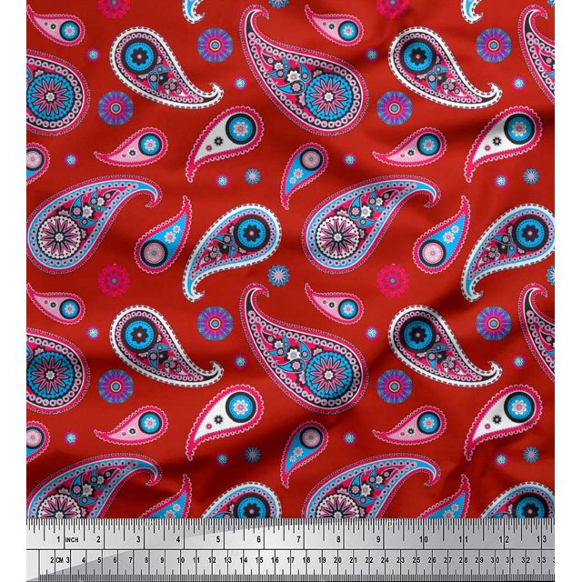 Soimoi Rayon Crepe Fabric Artistic Paisley Print Sewing Fabric Yard 46 Inch Wide