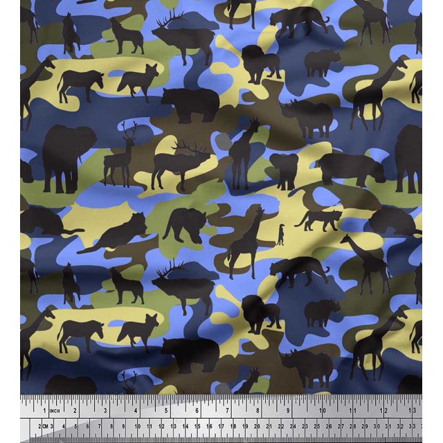 Soimoi Polyester Crepe Fabric Animals & Camouflage Print Fabric by Yard 52 Inch Wide