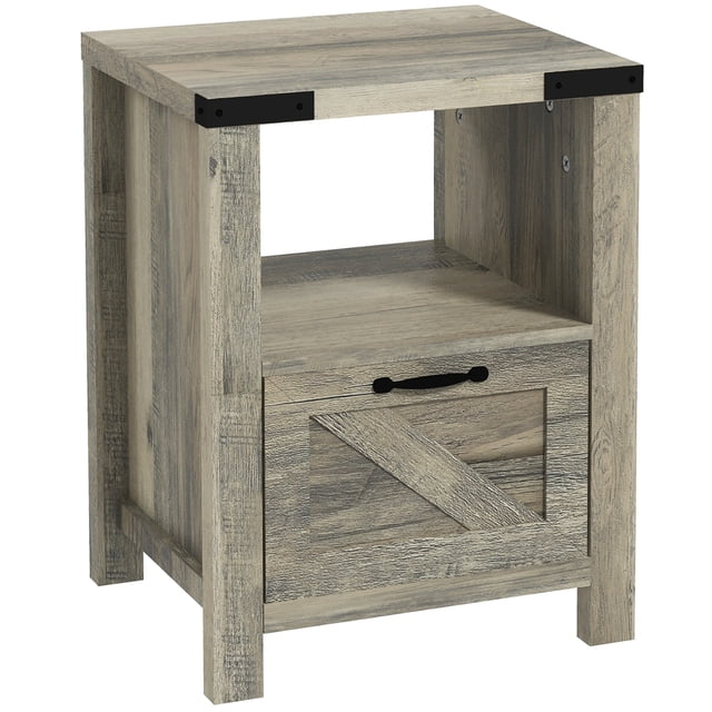HOMCOM Table d'Appoint Style Ferme avec Tiroir de Rangement, Étagère Ouverte