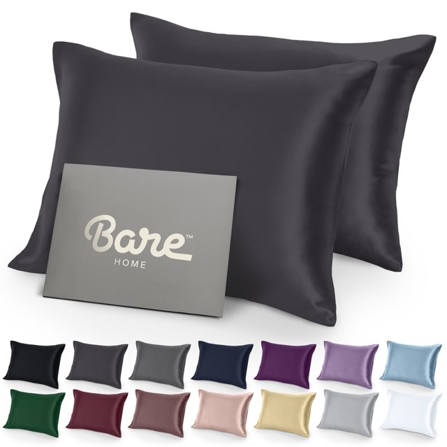 Bare Home Satin Pillowcase Set - Luxury Pillowcases - Soft and Smooth - Breathable - Envelope Closure - Standard, Forged Iron Gray