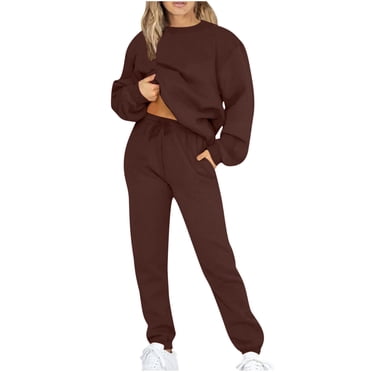 IROINNID Tracksuit For Women 2 Pieces Set Discount Casual Outfits Long Sleeve Loose Tops Skinny Round Neck Long Pants Sets Sweatshirts Suit Jogging Suit,Coffee