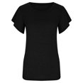 thumbnail image 2 of Birdeem Mode Femmes Col Rond Manches Courtes T-Shirt Uni à Volants Blouse d'Été, 2 of 7