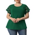 thumbnail image 1 of Agnes Orinda Women's Plus Size Tops Lace Panel Short Sleeves Spring Summer Solid Work Blouses 2X Dark Green, 1 of 7