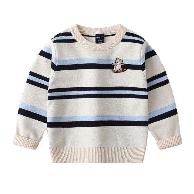 Beautyzll Chandail Tricoté à Rayures pour Bébé Garçon 2-7 Ans Pull Décontracté Automne
