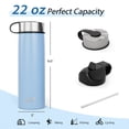 thumbnail image 4 of Costway Bouteille d'Eau Isolée à Double Paroi 22 oz en Acier Inoxydable avec 2 Couvercles et Paille, 4 of 10