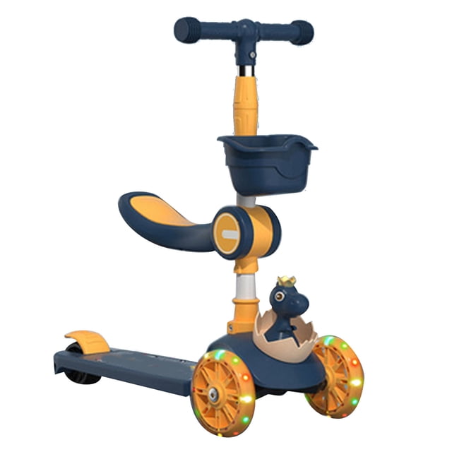 Trottinette à Pousser, Trottinette Pliante 3 en 1 à Hauteur Réglable, Trottinette à 3 Roues avec Roue Lumineuse pour Garçons Filles