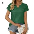 thumbnail image 3 of pitrice Summer Pleated Short Sleeve Solid Color Splicing V Neck T-Shirt Casual Basic Tops Female Shirts Daily Tees for Green S, 3 of 8