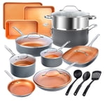 Gotham Ensemble de casseroles et de pots en acier 20 Ensemble de vaisselle en céramique avec revêtement en cuivre antiadhésif inoxydable Stay Cool Poignées Oven & Lave-vaisselle en sécurité, 100% PFOA Gratuit