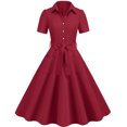 thumbnail image 1 of Gspmoly Robes d'Été, Robe Rétro pour Femmes à Col en V, Manches Courtes, Nœud, Boutons, Ceinture, Ourlet de Jupe Grand, Robe, Robes de Mariage pour Femmes en Liquidation, 1 of 4