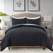 JML 3 Pieces Black King Comforter Set, Soft Microfiber Bedding Set With 1 Comforter and 2 Pillow Cases Suit for All Seasons