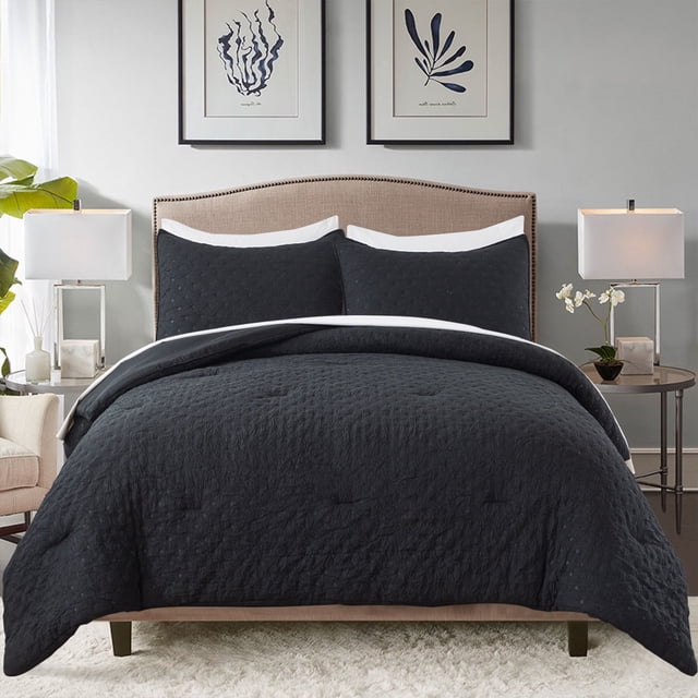 JML 2 Pieces Black Twin Comforter Set, Soft Microfiber Bedding Set With 1 Comforter and 1 Pillow Case Suit for All Seasons