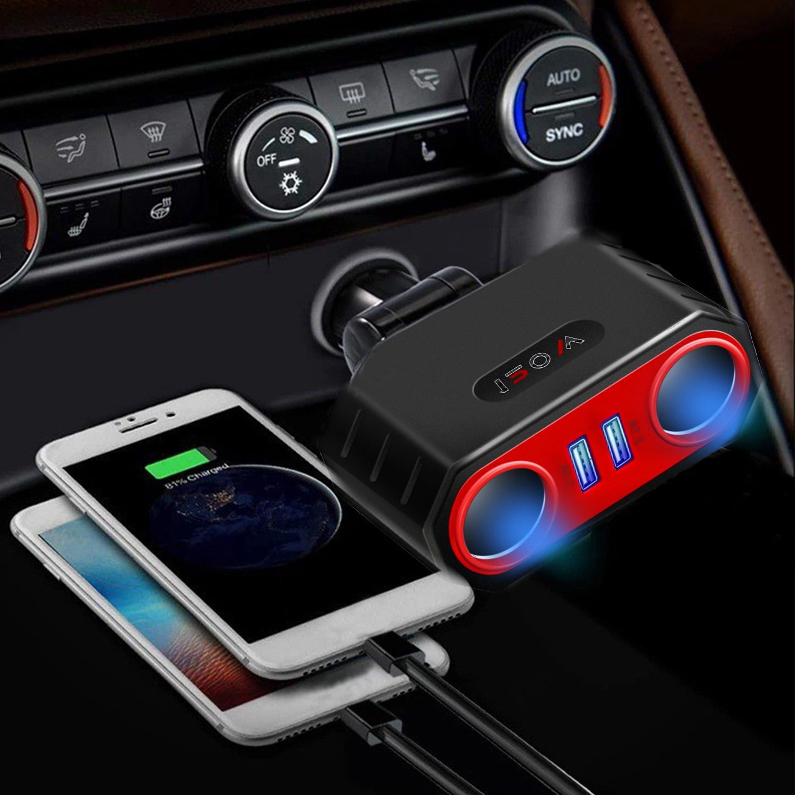 TopLLC Car Mounted Cigarettes Lighter Adapter, 24V/ 12V Car Splitter Adapter For All Car Devices, One To Two Car Multifunctional Mobile Phone Charger