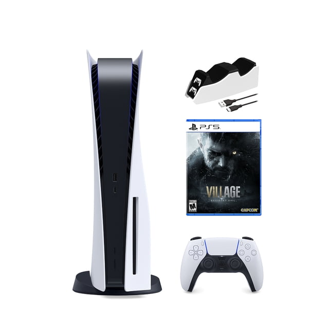 2022 Nouvelle Console de Jeu PlayStation Version à Disque avec SSD Ultra Rapide, Manette Sans Fil, Resident Evil Village et Station de Recharge de Manette Mytrix
