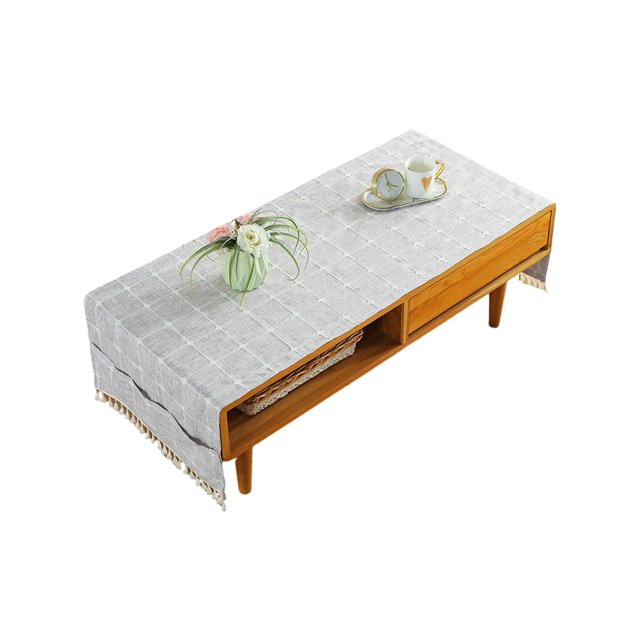 Shengyu 1/2/3/5 Cotton Linen Tablecloth Rectangular TV Cabinet Coffee Desktop Fringe Waterproof Table Cloth for Dining Hall Garden 70*180cm,Embroider/Light gray 1 Pc