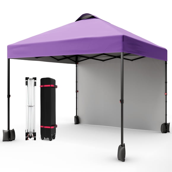 10x10 FT Pop Up Canopy Tent, Outdoor Instant Canopy with Removable Sidewall, Waterproof Silver-Coated Top, Adjustable Height Shelter with Roller Carry Bag for Patio, Beach & Camping