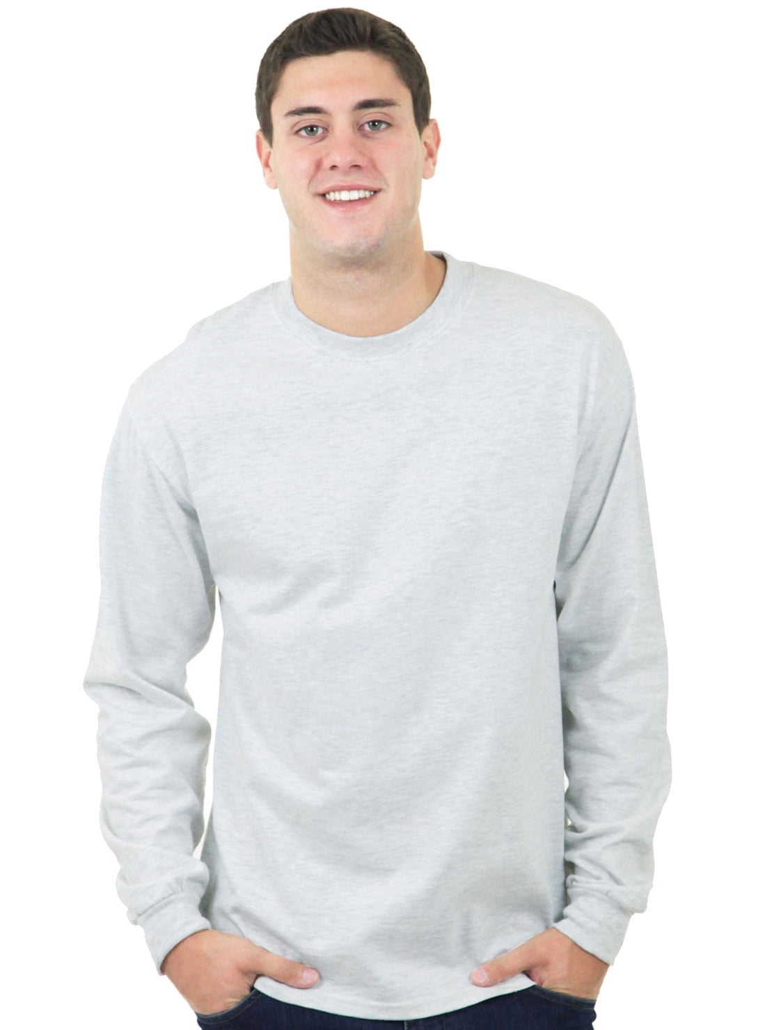 Hanes Long Sleeve Beefy-T T-Shirts, Ash, Large