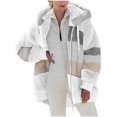 thumbnail image 1 of FAIWAD Women's Full Zip Fuzzy Fleece Hooded Coat Color Block Drawstring Fall Winter Warm Coat with Pockets, 1 of 5