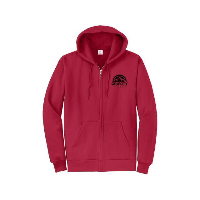 Gravity Outdoor Co. Zip-Up Hoodie - Red - Black Logo - Small