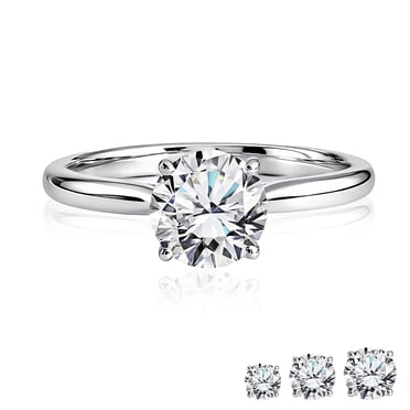 JeenMata 0.75 Carat Round Cut Lab Grown Diamond Solitaire Engagement Ring in 18K White Gold for Women