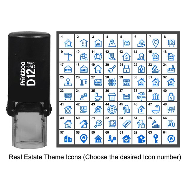 Printtoo Personalized Real Estate Theme Icons Round Rubber Stamp Self Inking Stamper 12 mm-Blue