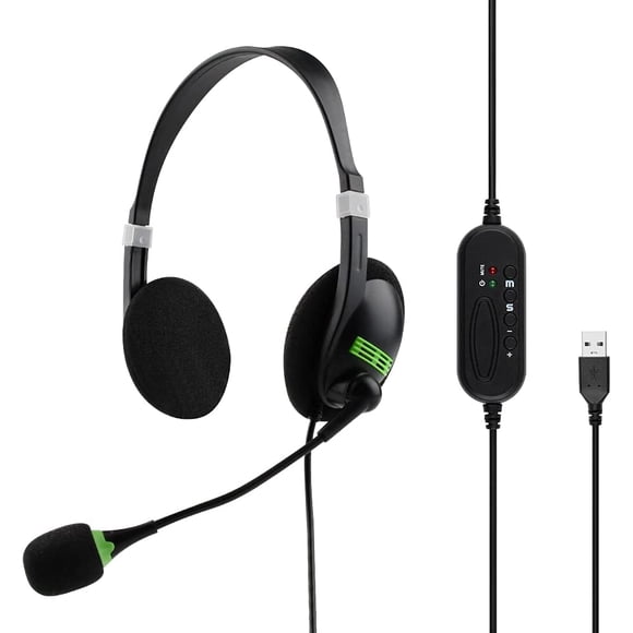 USB Headset with Microphone, Computer Headphones for Laptop, Lightweight PC Call Center Headset