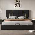 thumbnail image 2 of MODERNLUXE Lit Grand avec Rangement Relevable, Cadre de Lit Plateforme Moderne Rembourré avec Tête de Lit à Ailes et Rangement Hydraulique, Aucun Sommier Requis, Noir, 2 of 6