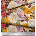 thumbnail image 2 of Soimoi Tissu en Poly Georgette Orange Imprimé Feuilles & Roses au Mètre 52 Pouces de Large, 2 of 3