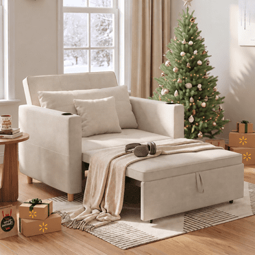 AECOJOY Fauteuil-Lit 3-en-1 de 38 Pouces, avec Dossier Réglable, Beige